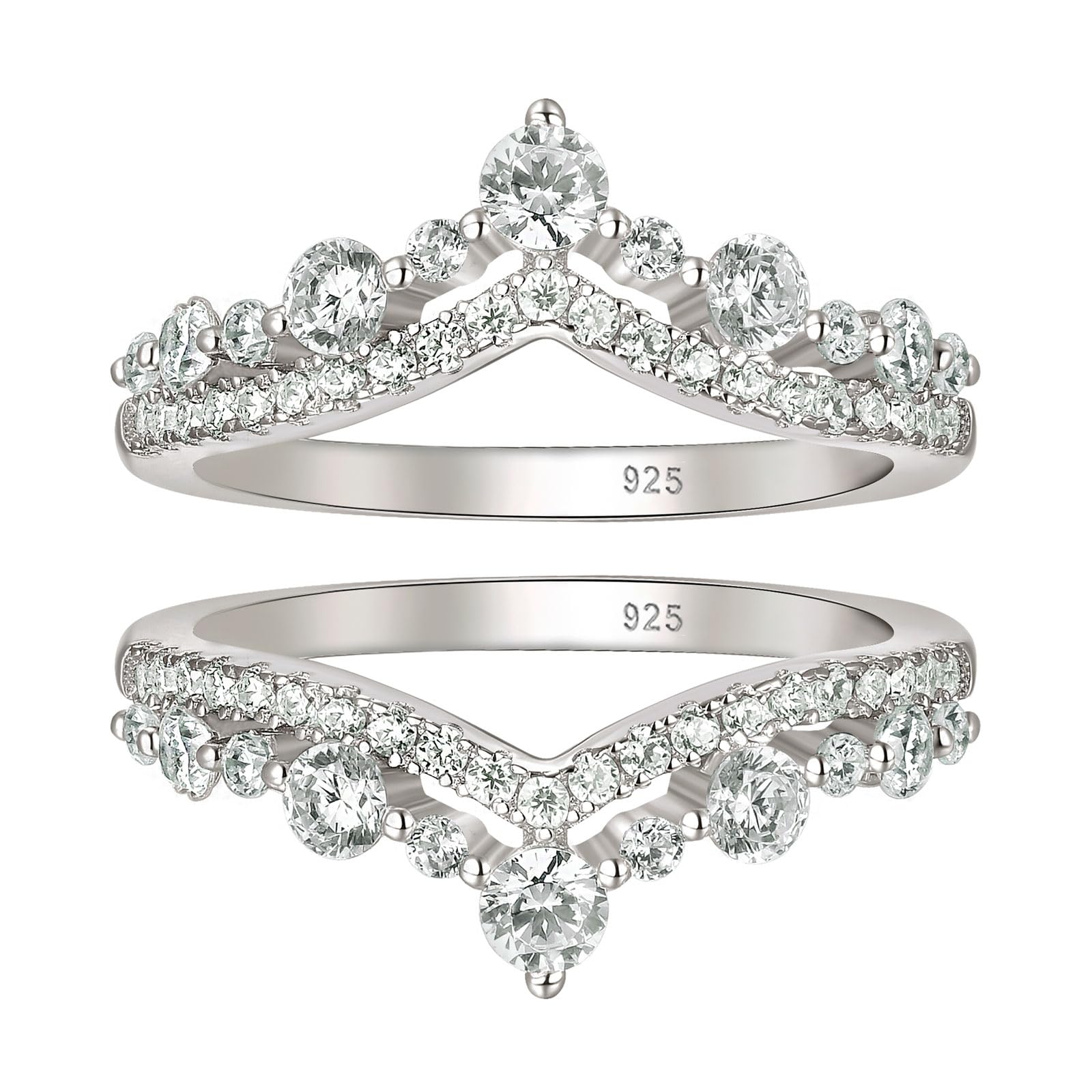 Vintage Crown Wedding Bands for Women Double Ring Enhancers Guard for Engagement Rings 925 Sterling Silver Cubic Zirconia