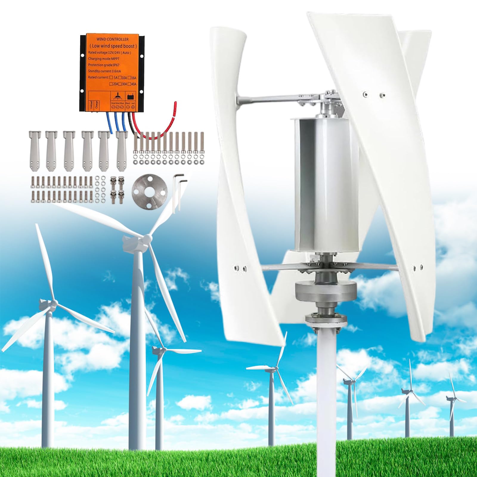 Domowa turbina wiatrowa Off Grid 8000 W pionowy zestaw generatora spiralnego 12 V/24 V/48 V trójfazowy z kontrolerem do gospodarstwa domowego i przemysłowego zielona energia