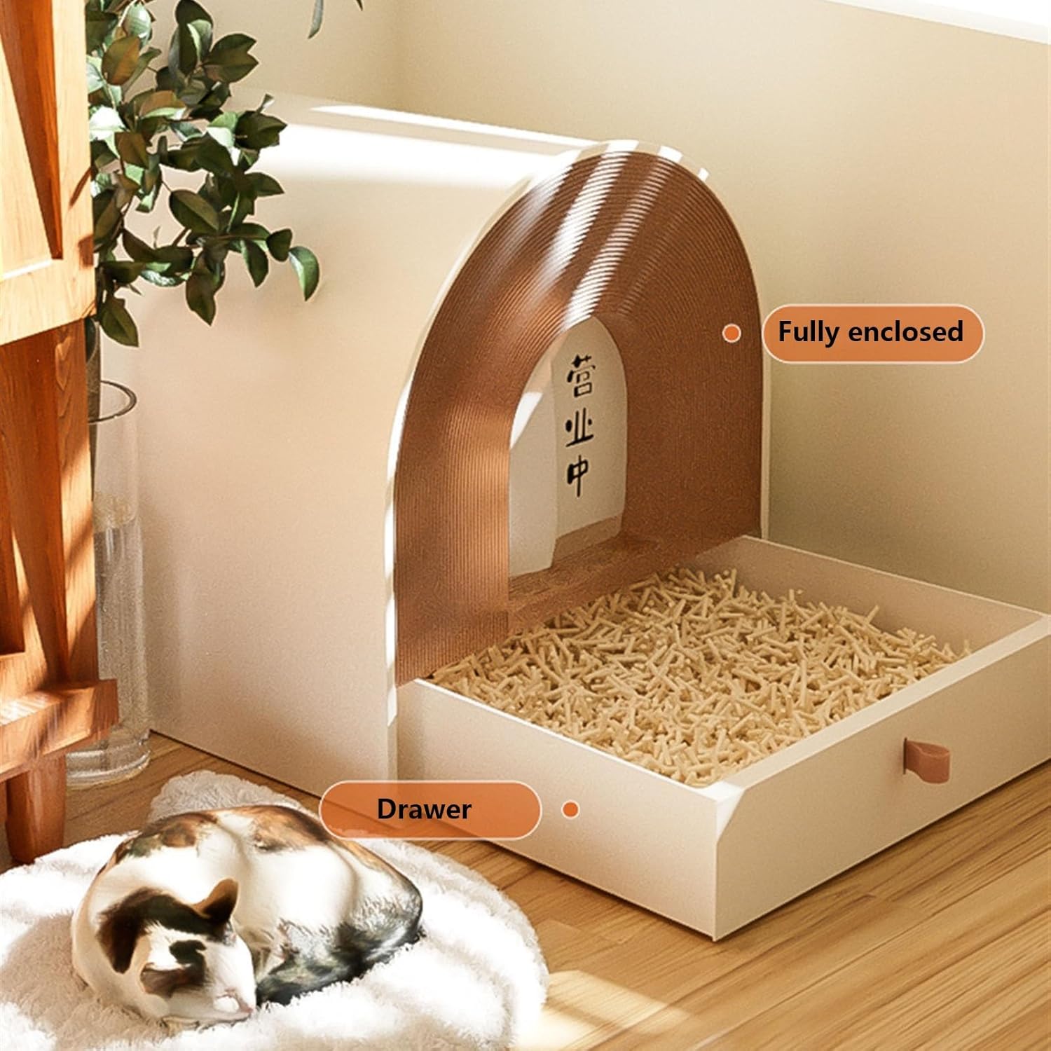 Litterbox Fully Enclosed Cat Litter Box with Scoop, Hooded Cat Litter House with Drawer Type Tray, Portable Pet Toilet with Large Space Cat Litter Tray(Orange)
