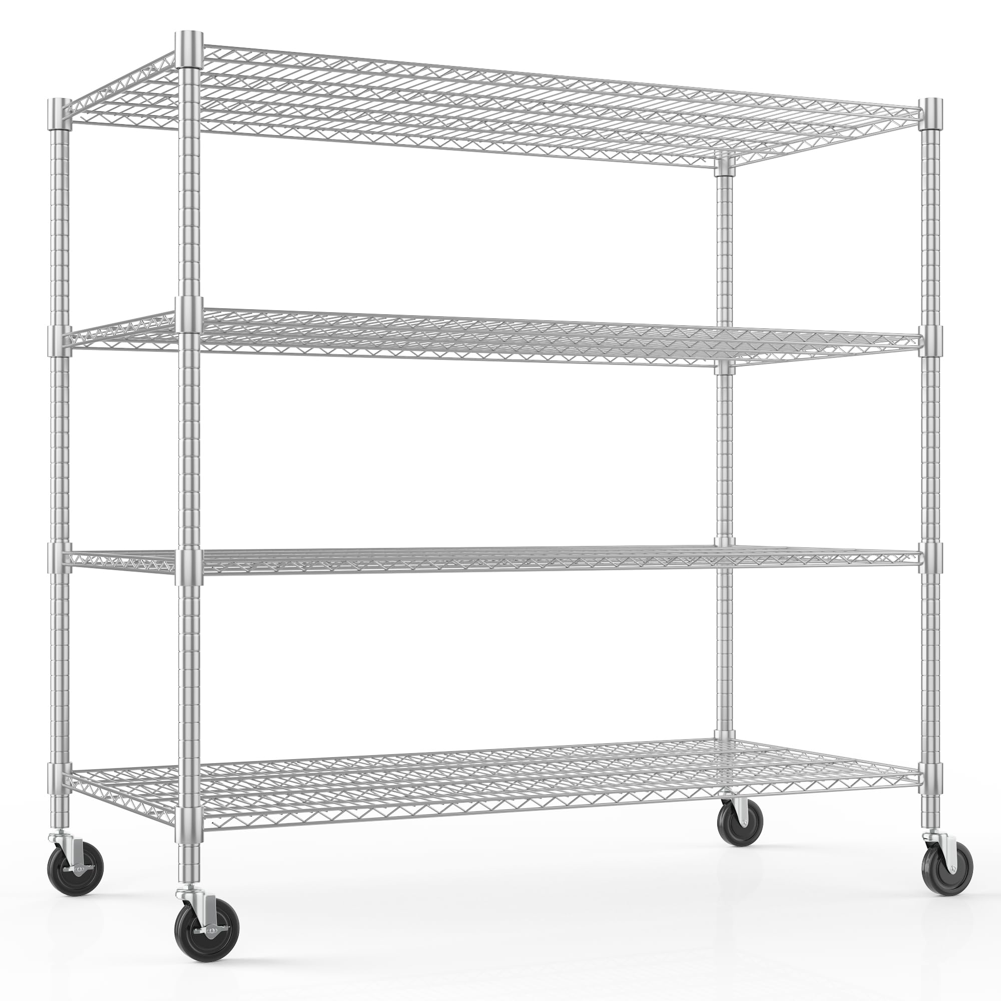 Himimi Storage Shelves with Wheels, 4-Tier Heavy Duty Steel Wire Rack Storage Shelving, Adjustable Metal Storage Shelves for Garage Kitchen Pantry Bathroom Laundry 18" D*60" W*72" H, Silver