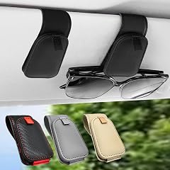 Sunglass Holder for Car 2 Pack Car Sunglass Holder Visor Clip Magnetic Leather Sun Glasses Eyeglass Hanger Black