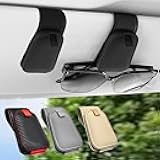 Sunglass Holder for Car, 2 Pack Car Sunglass Holder Visor Clip Magnetic Leather Sun Glasses Eyeglass Hanger, Black, Fit for Different Size Eyeglasses