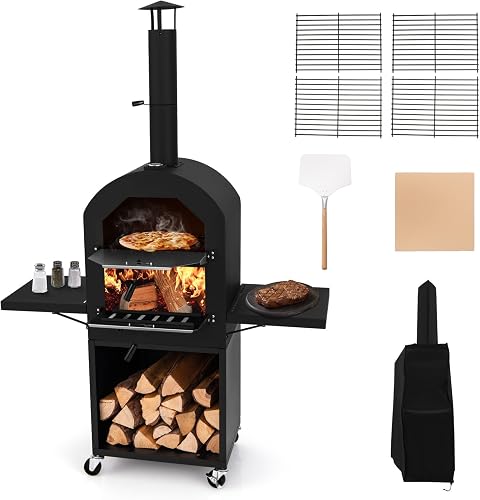 Four à Pizza Extérieur à Bois ou à Pellet avec Pierre à Pi GYMAX