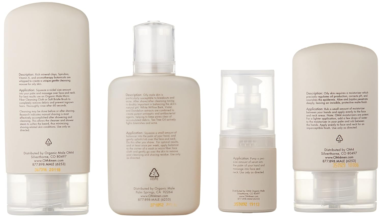 Organic Male OM4 Oily Collection 4-Step RegiMEN & Travel Bag - 4 ct Featuring full-sized Mens Cleanser, Toner, Serum, and Moisturizer