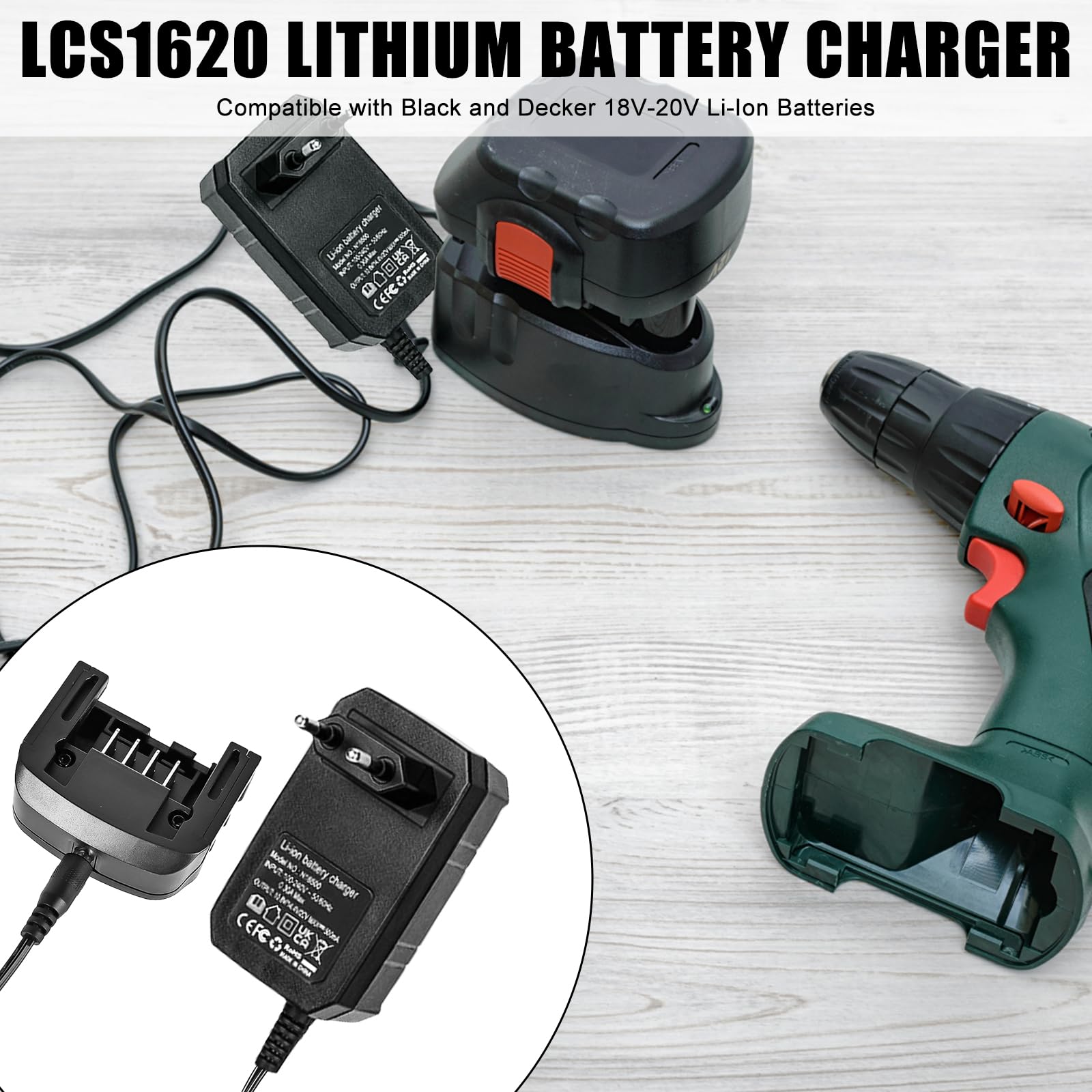 Chargeur Lithium 18V/20V : Chargeur Compatible pour Black & Decker Batterie Lithium ION BL2018 BL2018-XJ BL1518 LBXR20-OPE LBXR20 LB20 LBX20 LBX4020 LBXR20-OPE BL1514 LBXR16 LB2X4020
