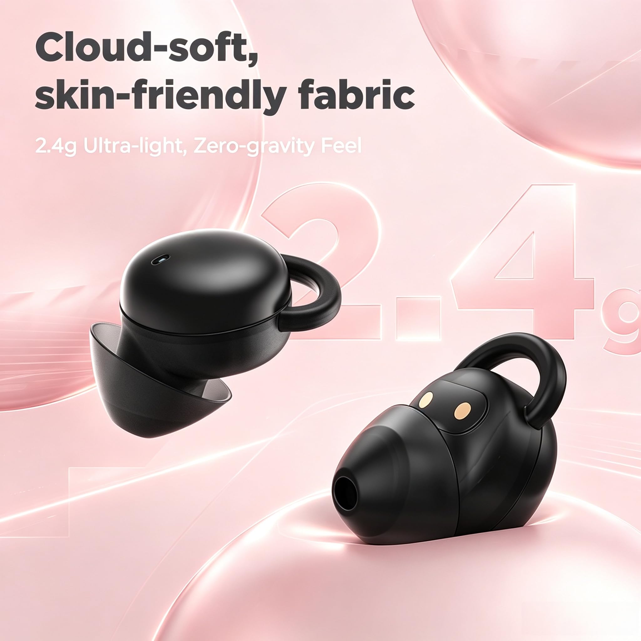 NE91 - Auriculares in-ear para dormir, mini auriculares Bluetooth inalámbricos para dormir de lado, auriculares ultraligeros de 2,4 g, cancelación de ruido de llamada adaptativa (negro)