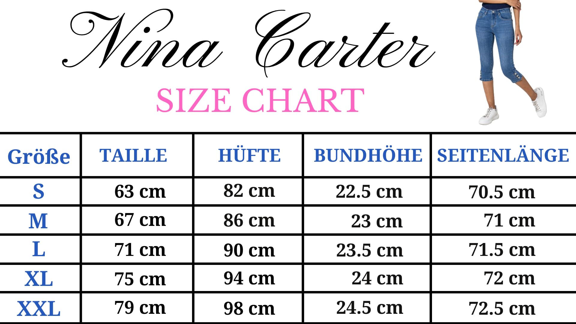 Nina Carter P516 Pantaloni Capri Slim Fit Jeans a vita alta, estivi