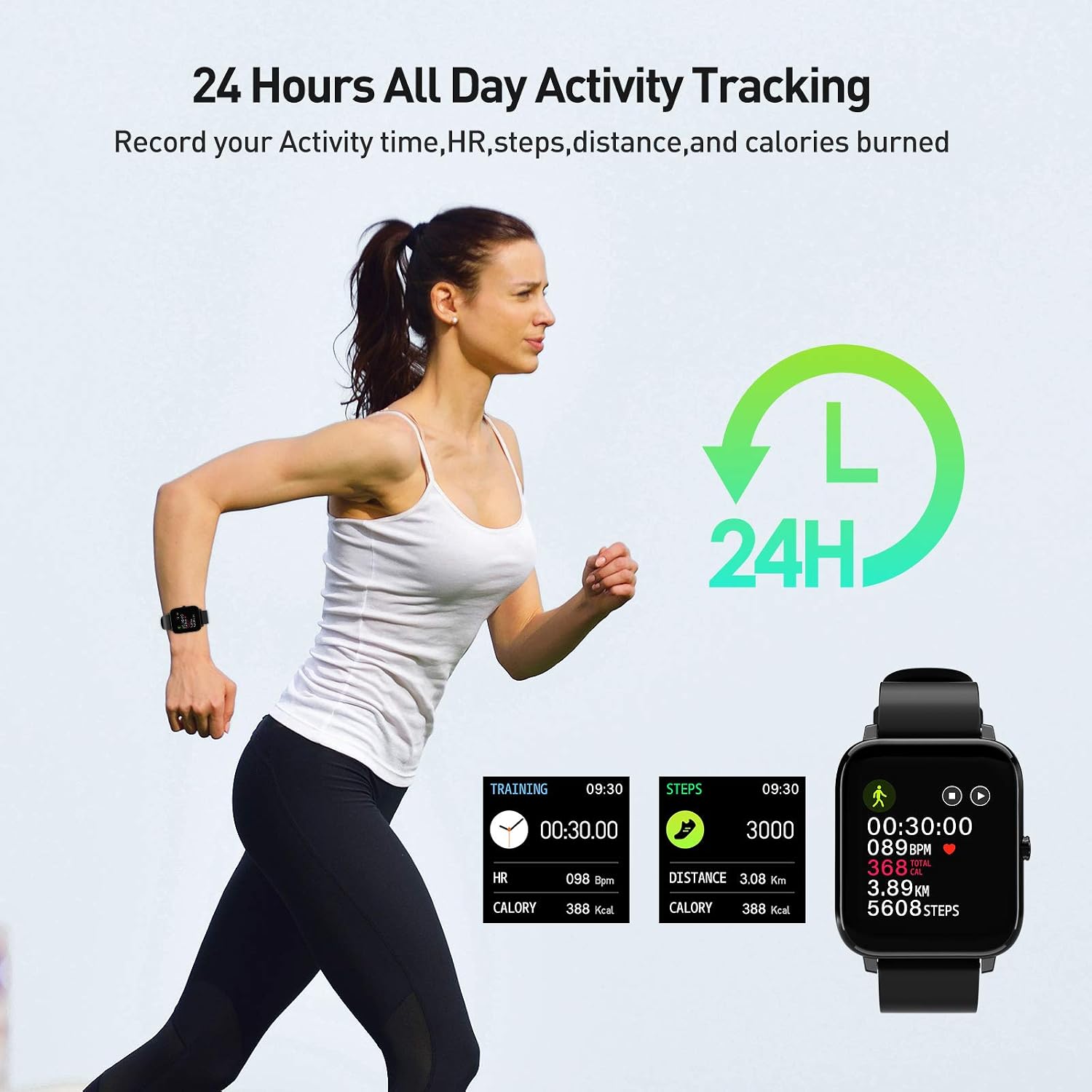 Smart Watch, Fitness Tracker with Heart Rate & Sleep Monitor & 1.4 Inch Color Touch Screen, IP67 Waterproof Fitness Watch with Step Counter for Women and Men, Compatible with iOS & Android (Black)