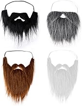 4 Pieces Fake Beards: Halloween, Santa Claus, Long Hair, White, Black, Party