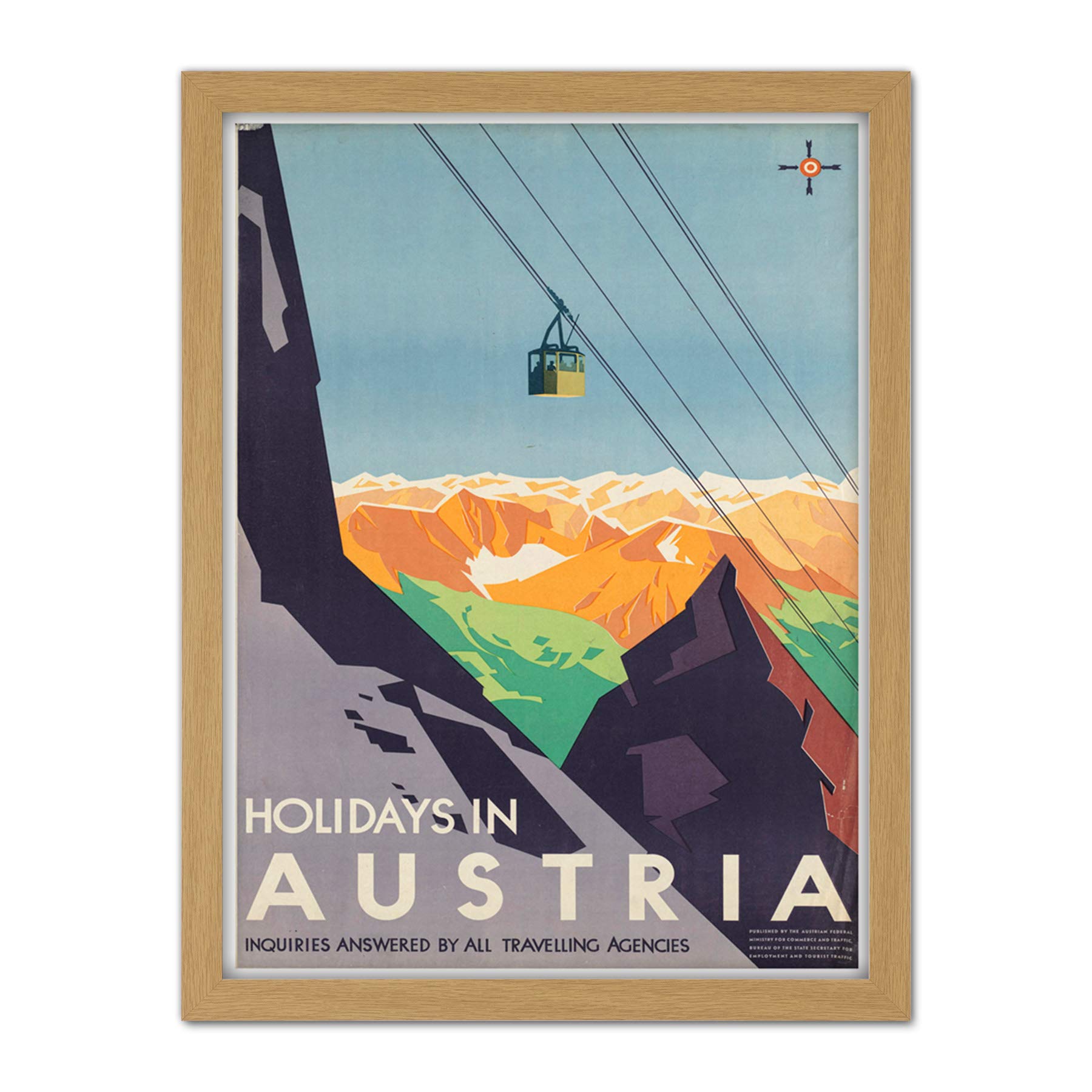 Wee Blue Coo Austria Travel Ski Lift Alpine Artwork Framed Wall Art Print 18X24 Inch