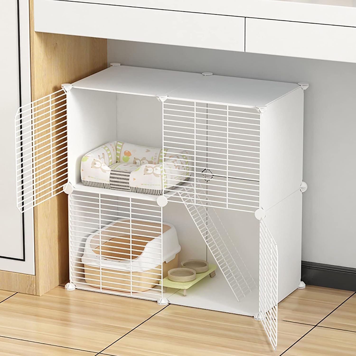 Indoor Cat Cage,DIY Cat Enclosure Small Animals Cages,Anti-Jumping Kitten Crate Indoor Use Pet Cages for Cats,Bunny,Chinchilla,C-One Layer Blue