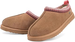 Women’s Sheepskin Slippers with Shearling Fur Lining, Genuine Suede Upper, Cozy Fuzzy House Shoes for Indoor Outdoor, Memory Foam Winter Slip-On