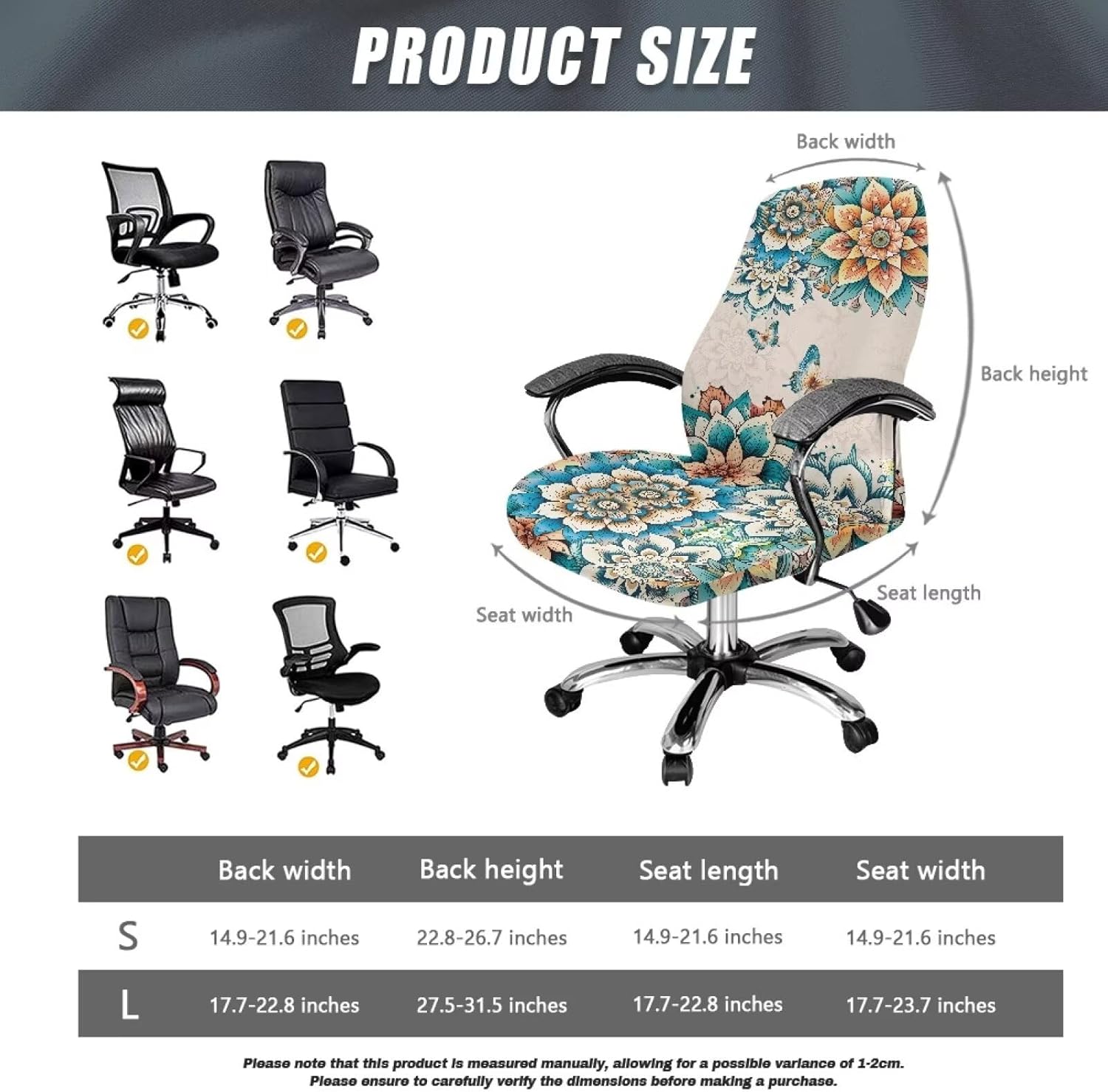 Boho Mandala Butterfly Pattern Computer Office Chair Cover, Rotating Chair Slipcovers Protective Office Desk Chair Seat Cover Anti-Dust Office Chair Protector for Office Decor-L
