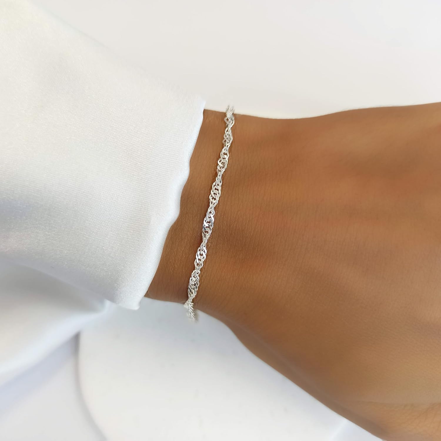 Handmade Sterling Silver Bracelet Set of 2 Bracelets - Minimalist Two Bracelets for Women - Length 6.5" + 1" Extender - Image 4