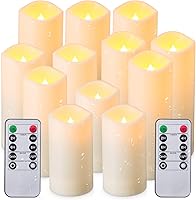 Vista 11 de Velas LED parpadeantes sin llama con efecto corteza de abedul, juego de 9 pilares de cera real que funcionan con pilas con control remoto de 10 6