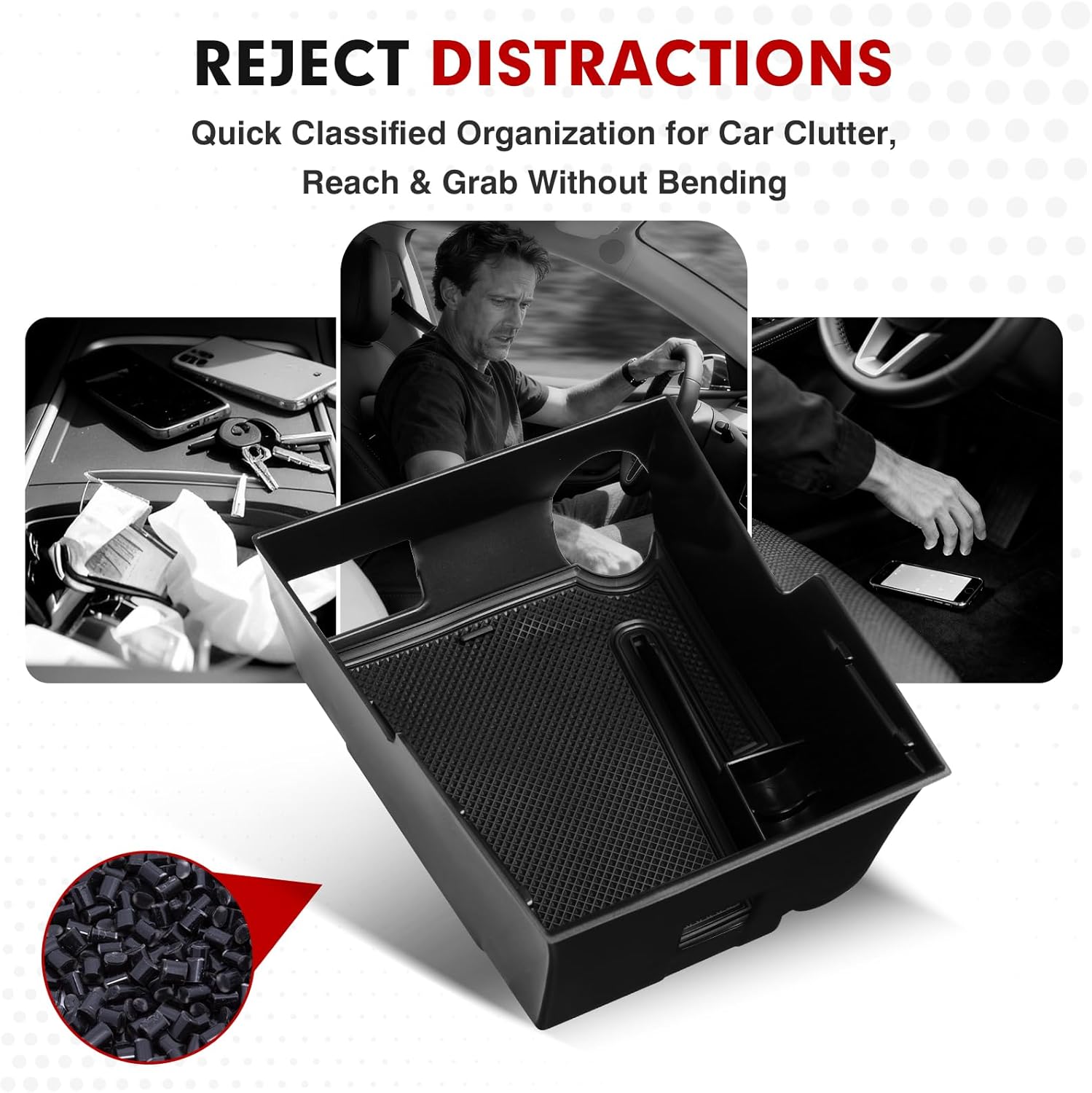 Autorder Center Console Organizer for 2026 Genesis GV70 Accessories Armrest Storage Box Secondary Insert Tray with Black Non-Slip Silicone Mats