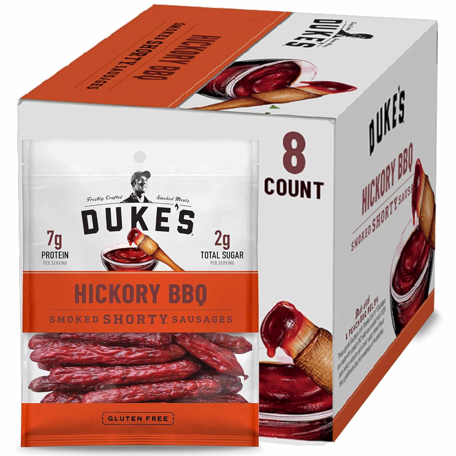Duke's Pork Hickory Peach BBQ Smoked Shorty Sausages, 7g Protein Per Serving, 5 oz. (Pack of 8)