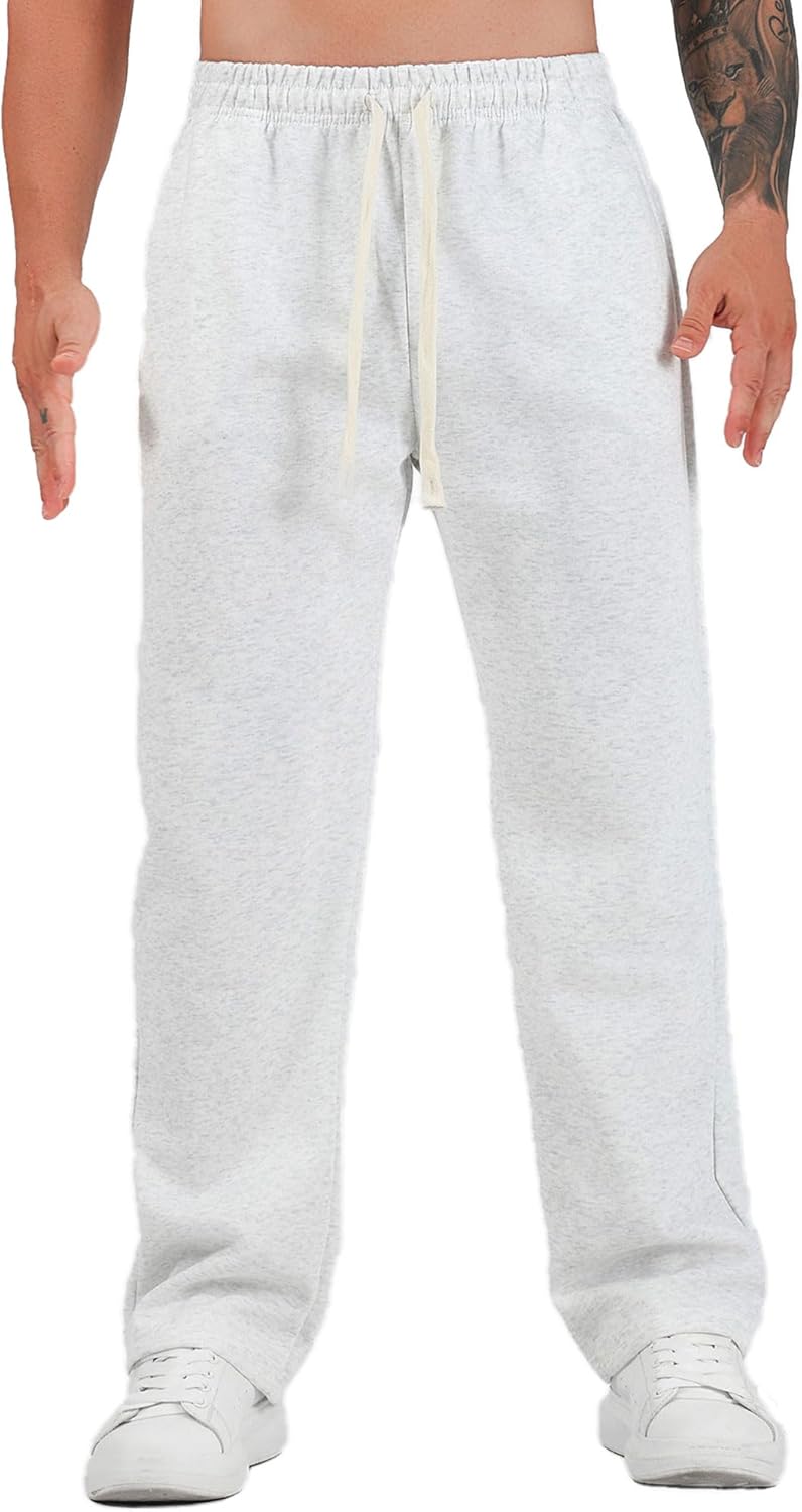 SHAGGA Men's Sweatpants Open Hem Joggers Baggy Lounge Pants Stretch Waist Athletic with Pockets for Running Gym Workout