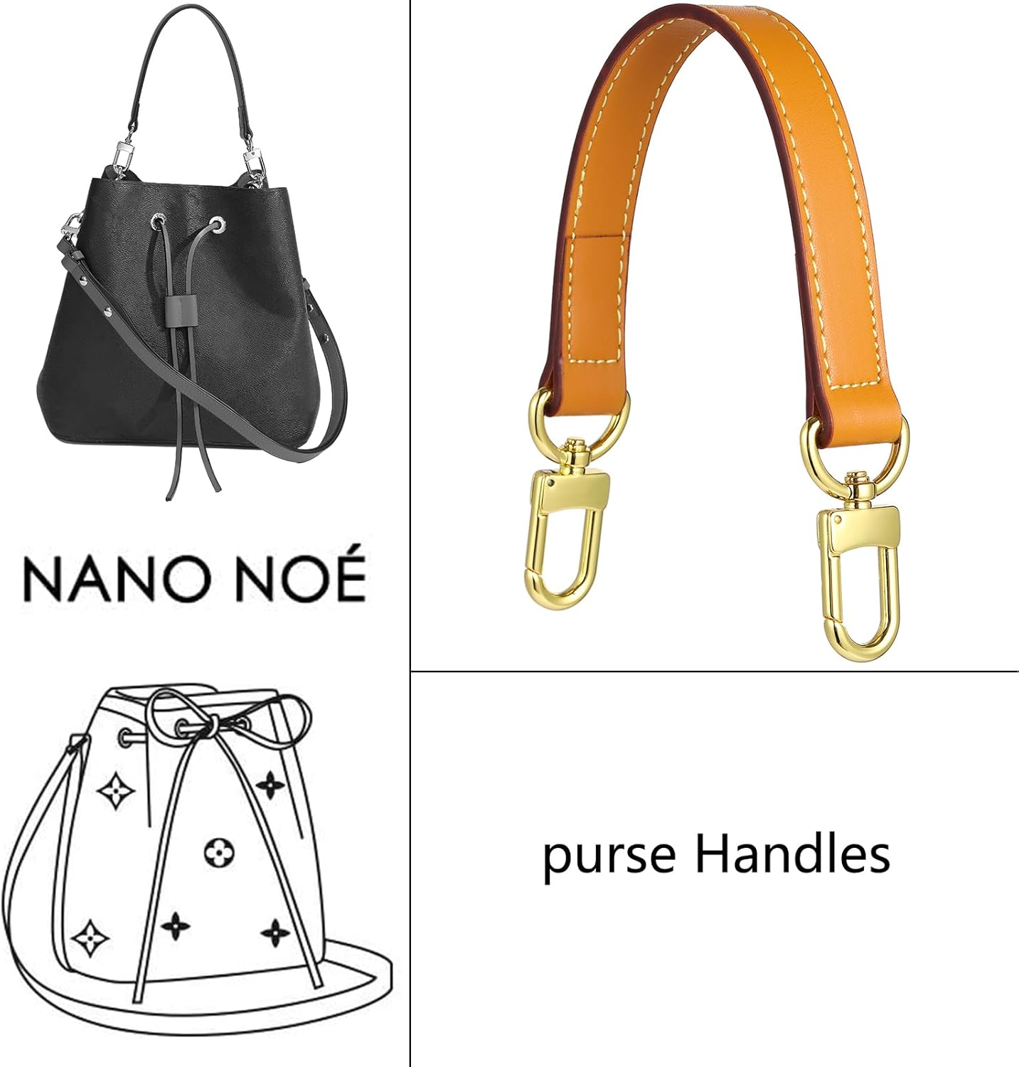 Genuine leather purse Handle compatible with Neonoe for Metis Noe BB NM Beaubourg Hobo - Image 4