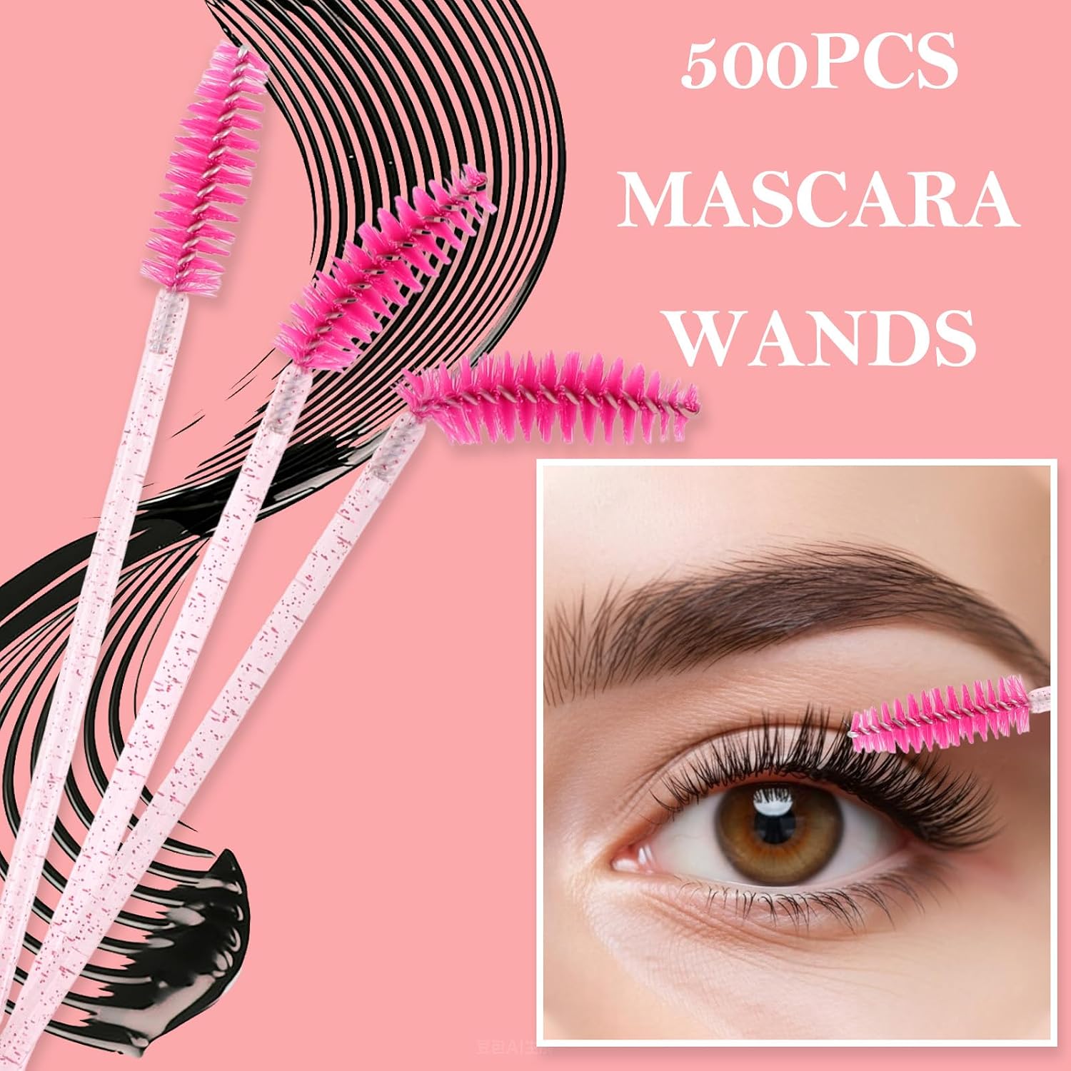 Aprince 500PCS Disposable Lash Spoolies Eyelash Brushes Mascara Wands Brow Spoolie for Makeup Applicators Eyelash Extensions Brow Brush