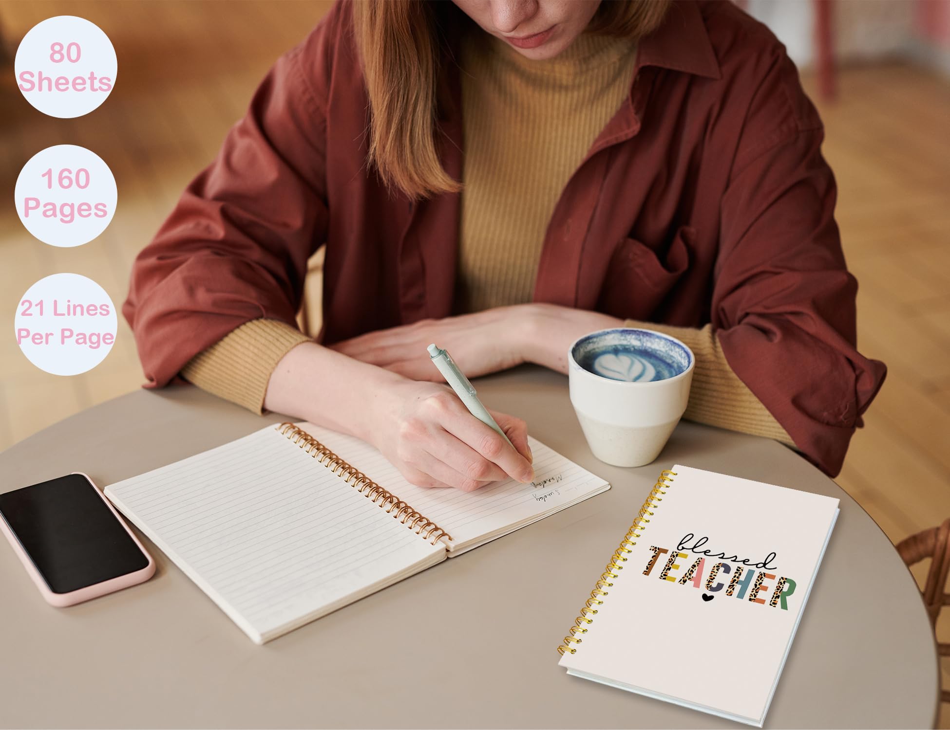 ICEWHITEY Taccuino per insegnante benedetto, regalo di apprezzamento per insegnanti, per donne, a righe, con rilegatura a spirale, quaderno per insegnanti, forniture scolastiche e ufficio
