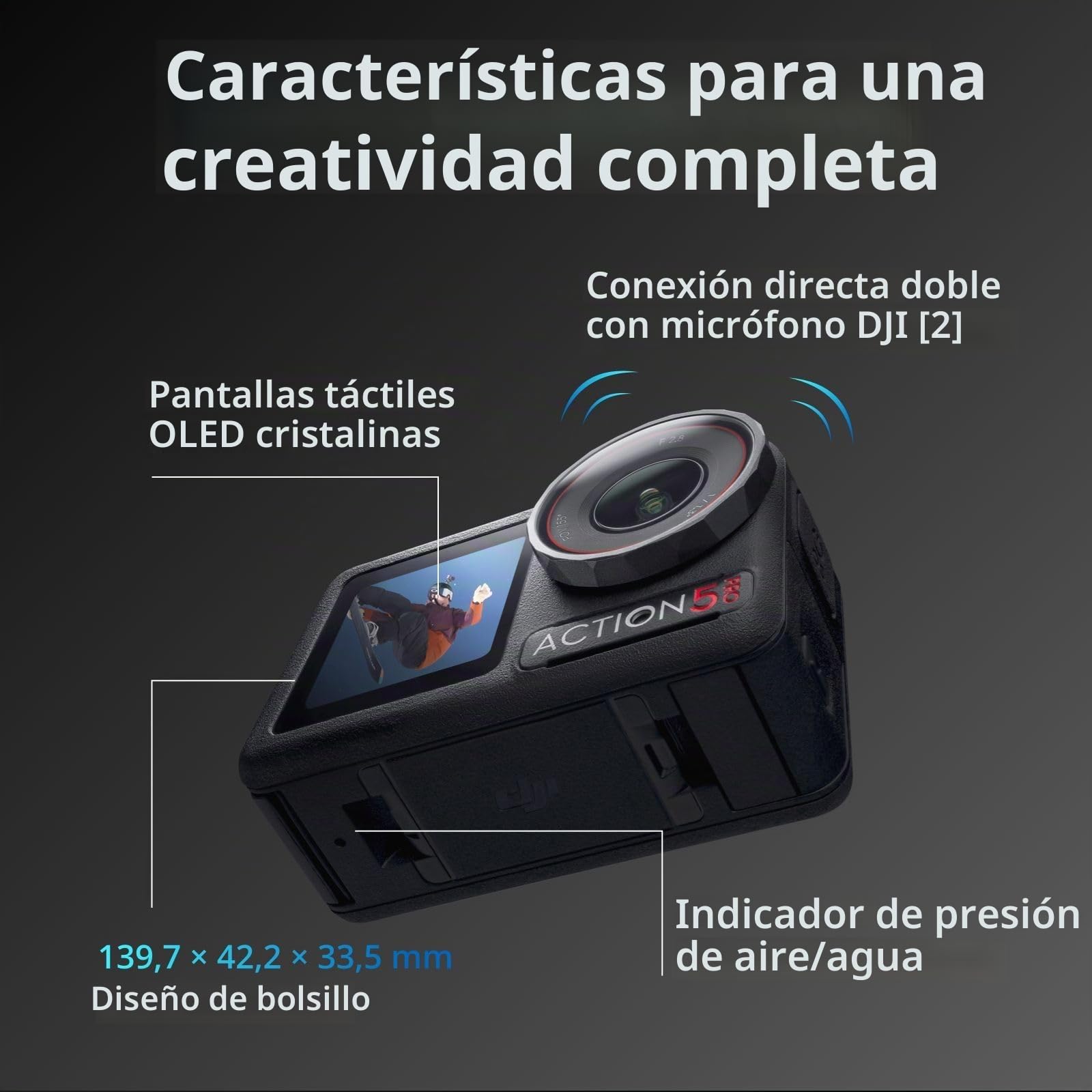 DJI Osmo Action 5 Pro Pack Aventura, cámara Deportiva, Sensor 1/1.3", batería Aumentada a 12 h con 3 baterías, estabilización, 2 Pantallas táctiles OLED (5 Pro Adventure Combo Bundle-1)