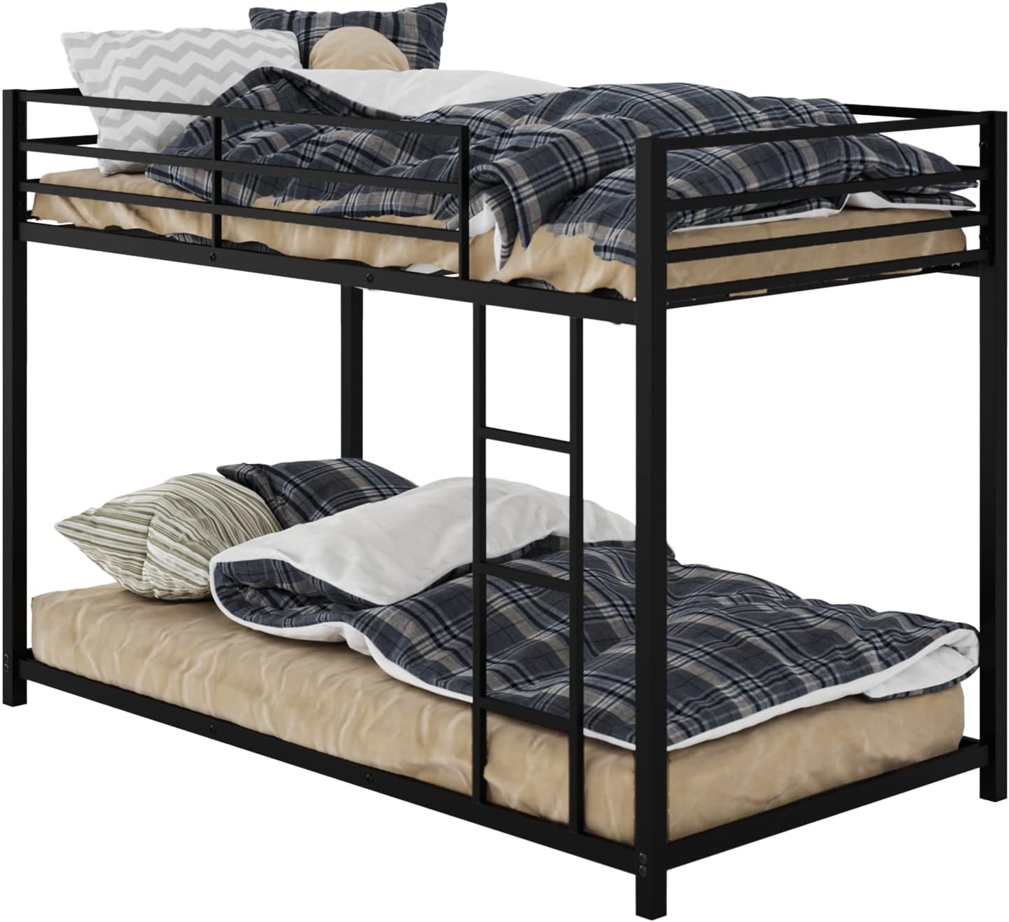 KOTEK Metal Bunk Bed Twin Over Twin, Low Bunk Bed with