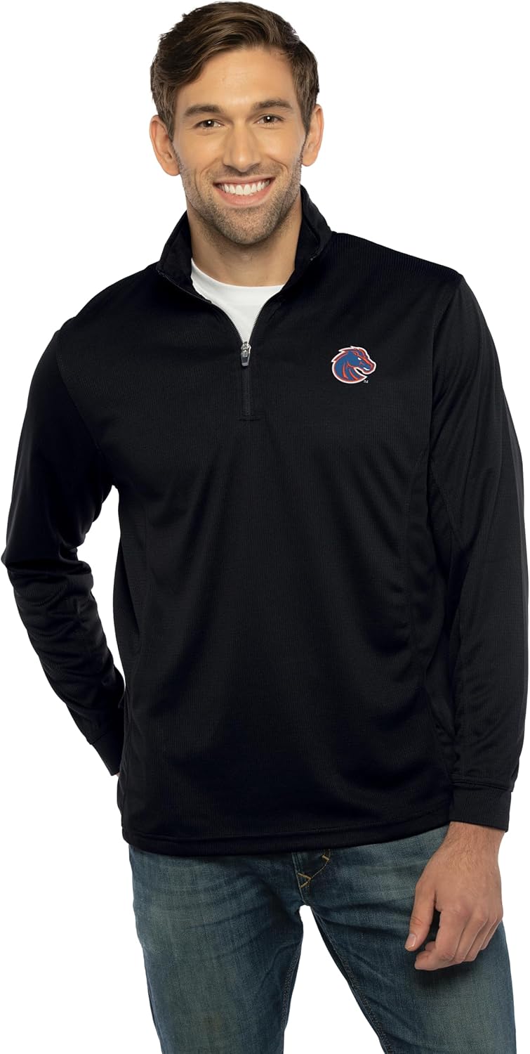 Vantage Apparel Men's Collegiate Micro Mesh Performance Black 1/4 Zip Pullover, Boise State Broncos, 4X-Large