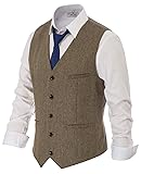 Men's Herringbone Tweed Suit Vest Casual Wool Blend Waistcoat