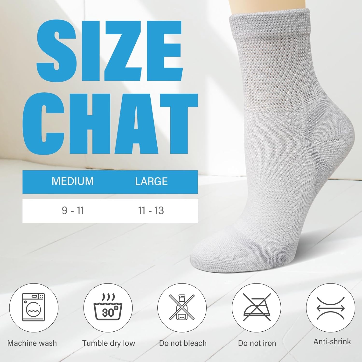 CaiDieNu Bamboo Viscose Diabetic Socks: Non Binding Wide Hospital Ankle Socks for Women Men Elderly Pregnant Edema 5 Pairs - Image 6