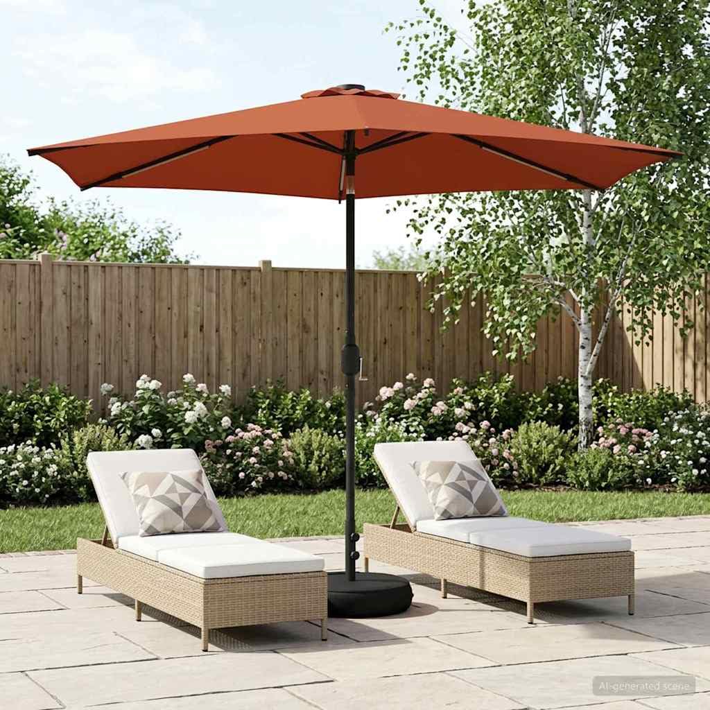 Parasol de jardín con luces LED y base estable de 300 x 300 cm, protección UV, iluminación solar, función de inclinación, resistente a la intemperie, ideal para patio, jardín, balcón
