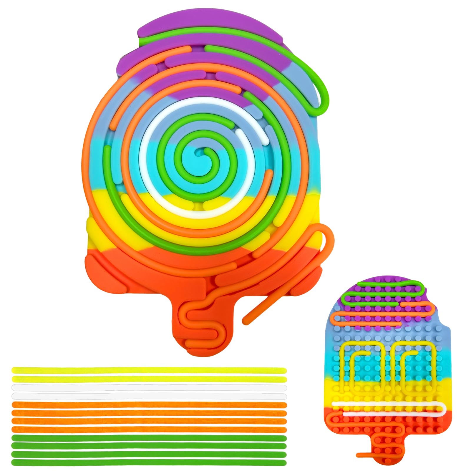 Juvanovo Push Peel Sensory Board, Silicone Sensory Activity Board, Double Side Fidget Board with 12 Strings, Silicone Fidget Toy, Sensory Toys for ADHD ADD OCD Autism (Ice Cream)
