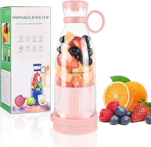 LittleLuxuries Personal Size Blender Shakes Smoothies,Portable Blender USB Rechargeable 14 Oz Mini Blender Gym Travel Office (white)