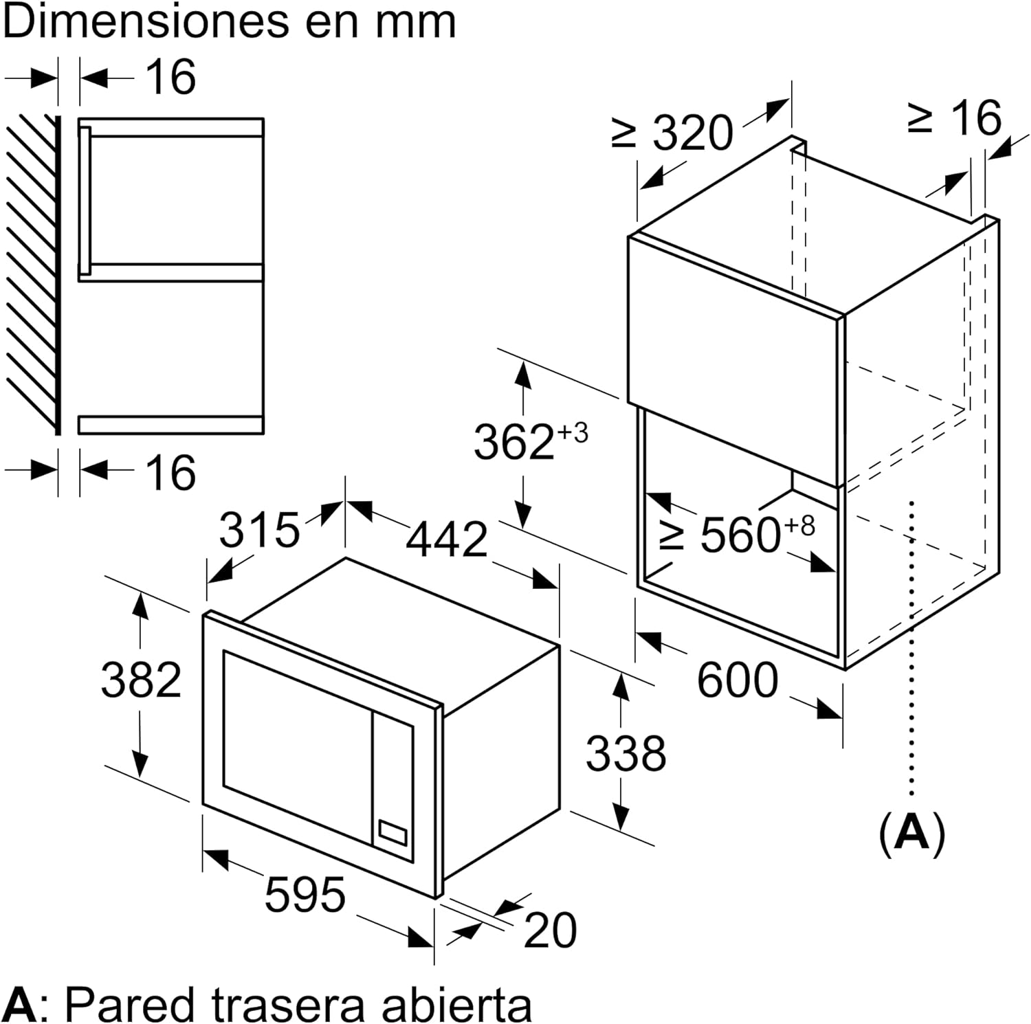 Installation dimensions for Bosch BEL623MS3 microwave
