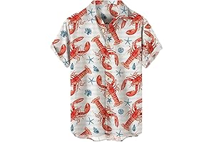 Men's Casual Summer Hawaiian Lobster Shirt Vacation Short Sleeve Button Down