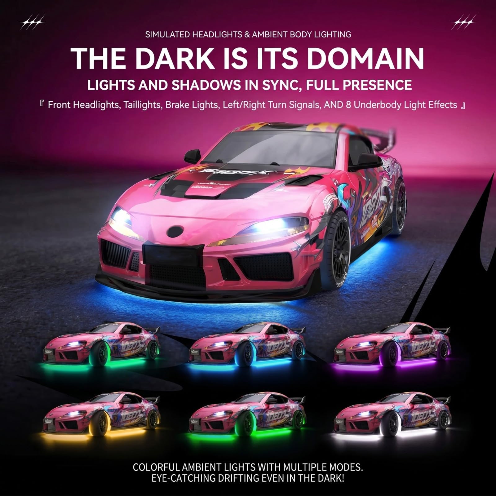 NULA RC Drift Auto 1:43 mit Gyro-Stabilisierung & LED-Licht, SP4301 Mini-Rennwagen mit 2,4-GHz-Fernsteuerung, vollproportionaler Steuerung und LED-Lichtmodi für Erwachsene
