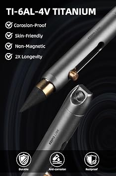 KEEPO LINK Mini Mechanical Pencil with Key Ring & 2 Extra Nibs, OLP01 | Titanium Infinite Keychain Pencil for Everyday Carry, Office, Outdoor, Back to School Supplies (Grey)