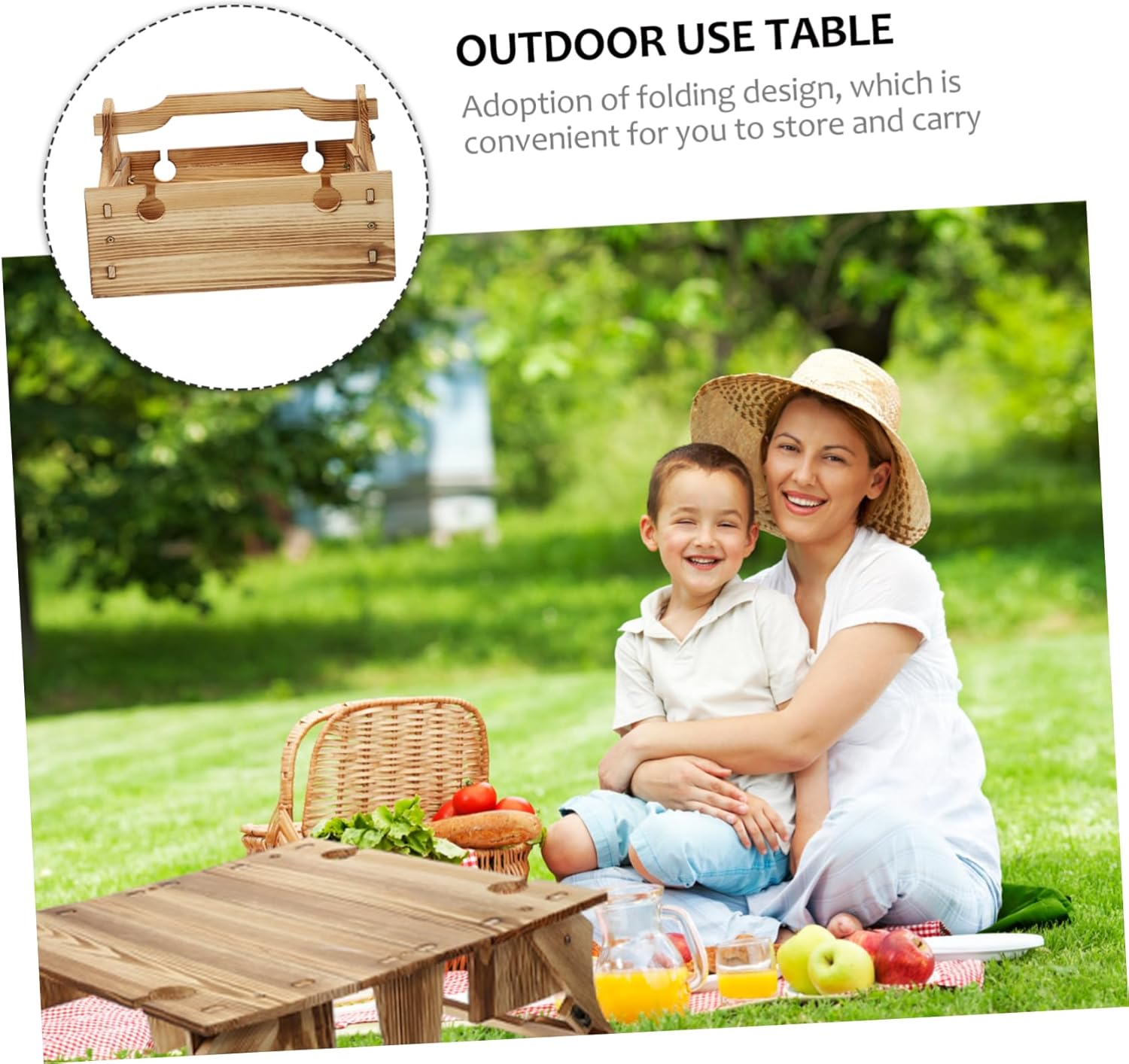 VANZACK Folding Desk Wooden Basket Folding Table for Outdoor Portable Picnic Table