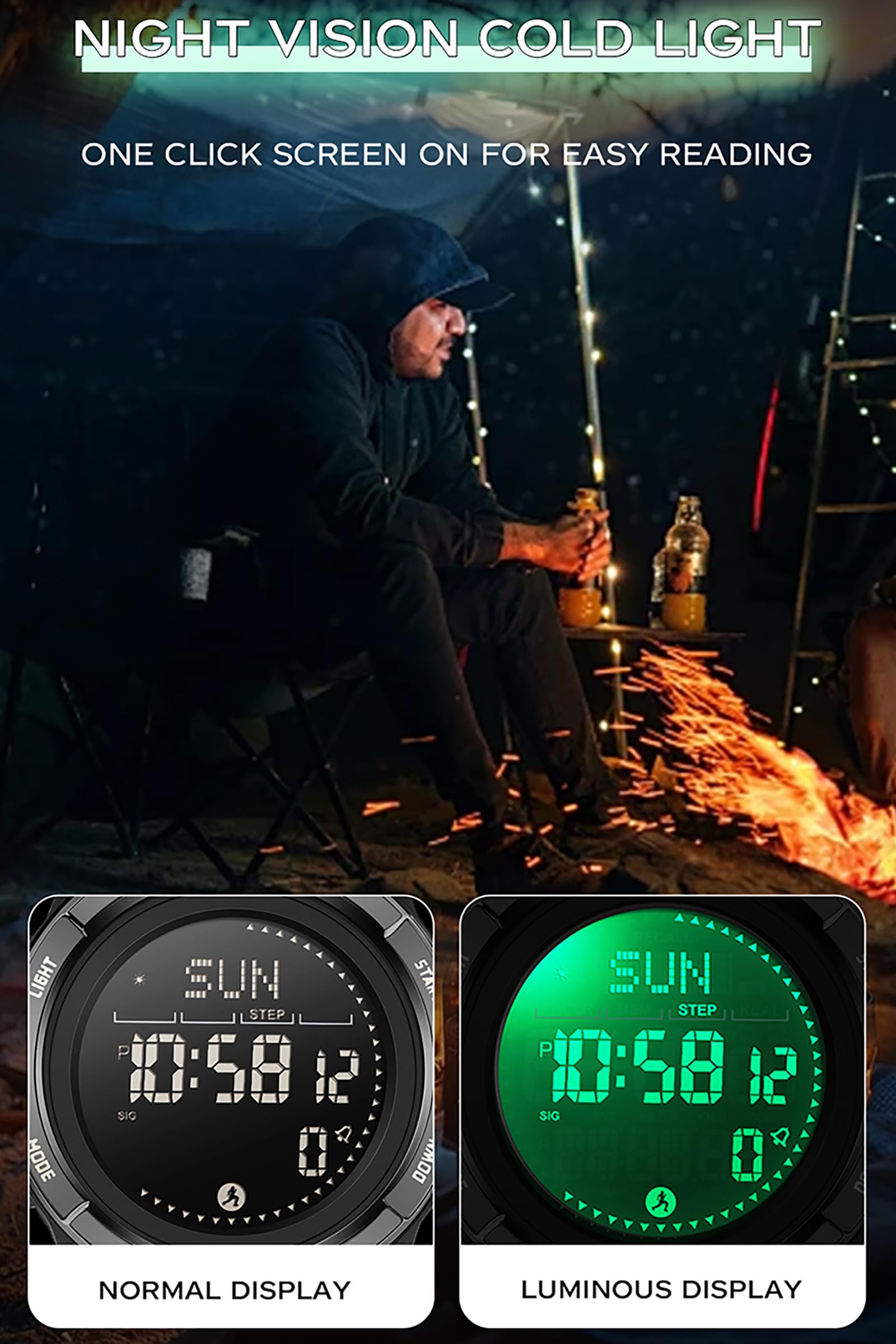 Orologio digitale militare per uomo e donna, in gomma, con metronomo, contapassi, doppio fuso orario, timer, cronometro, 5 ATM, impermeabile