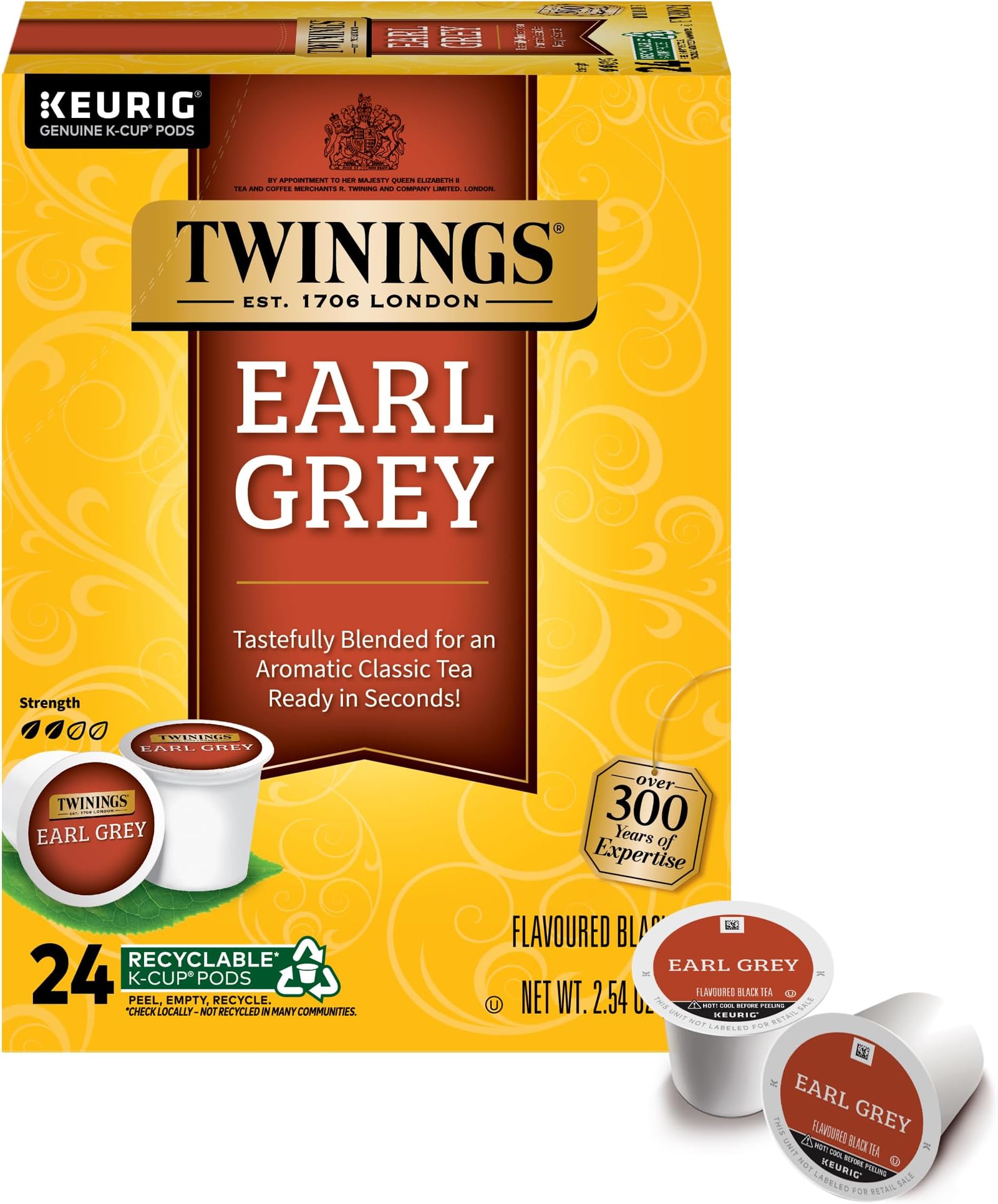 Twinings Earl Grey Black Tea K-Cup Pods for Keurig, 24 Count (Pack of 1), Flavoured with Citrus and Bergamot, Caffeinated, Enjoy Hot or Iced