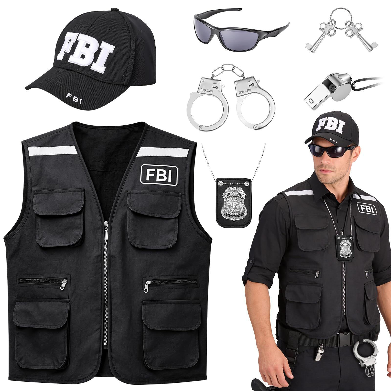 6Pcs FBI Agent Costume Set for Men Women,Halloween Secret Service Costume