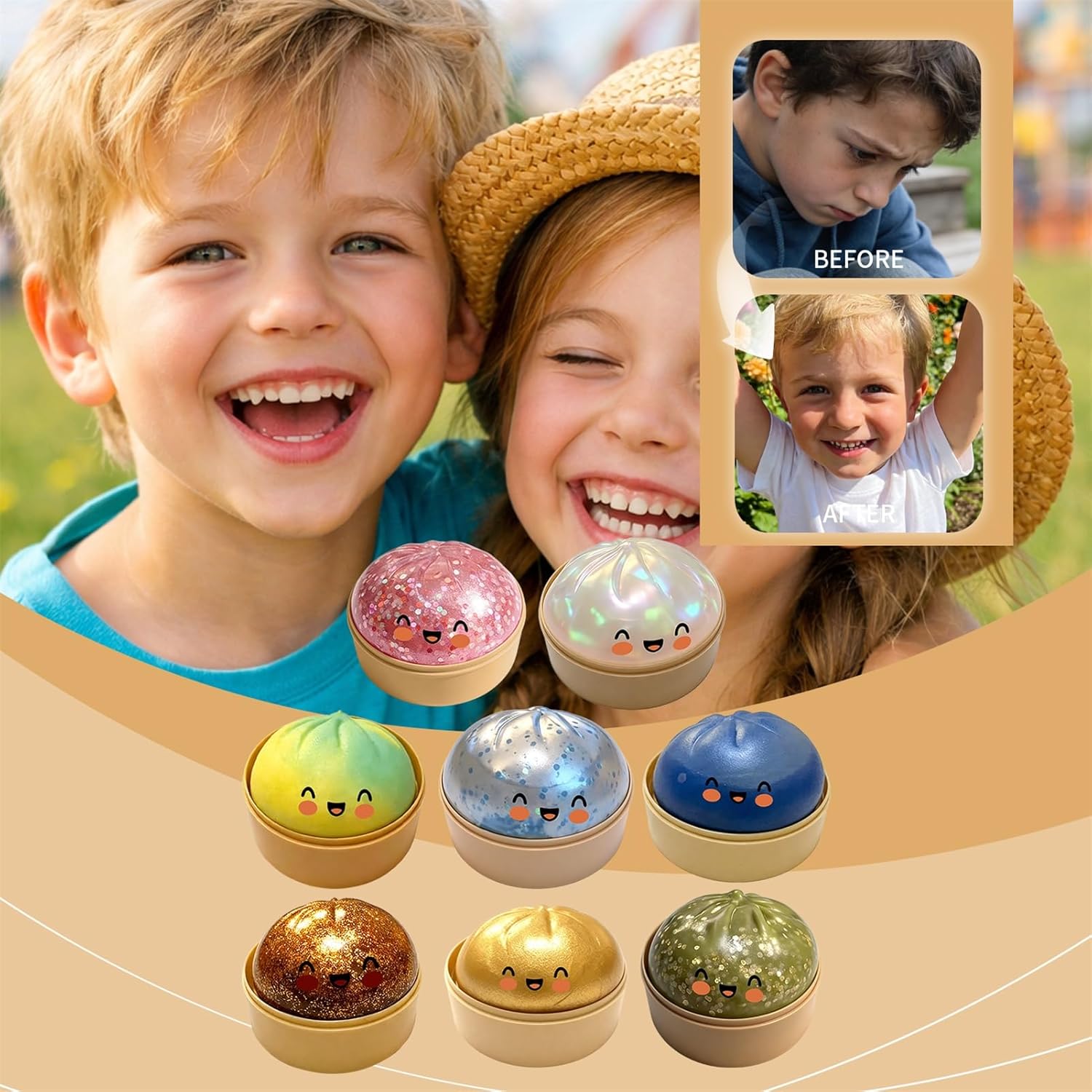 Giant Glitter Dumpling Squishy - 9.5cm Dumpling Squishy Mysterys Xxl, Cute Soft Mysterys Dumplings Stress Balls, Squeeze Dough Ball Stress Relief Hand Toys With Food Steamer