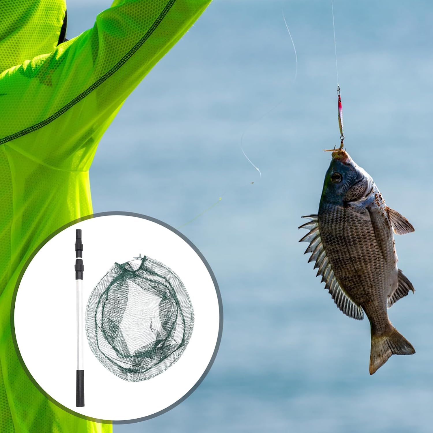 ibasenice 1.5m Foldable Telescopic Fishing Net with Aluminum Alloy Handle Lightweight Fish Mesh for Aquariums Lakes and Saltwater Use Fish-Friendly Design for and Release