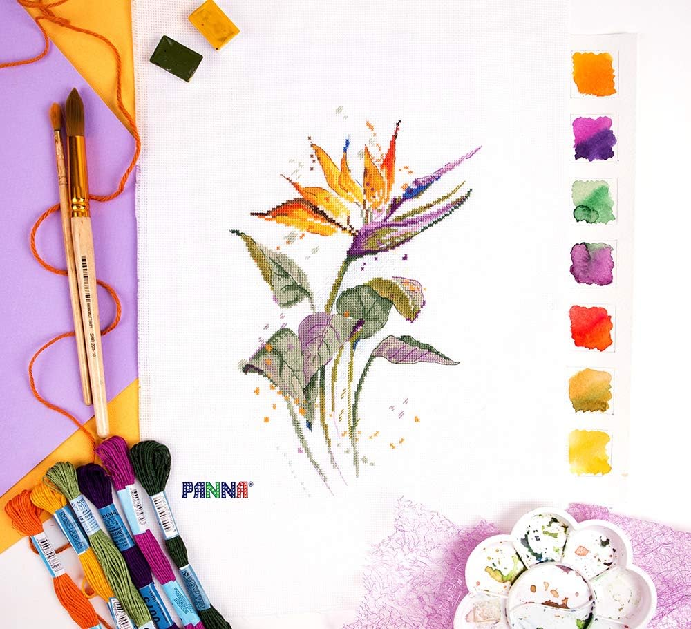 Panna Embroidery Kit - Flowers Cross Stitch Kits for Beginners and Adults - Counted 7.9” x 11.8” or 20 x 30cm - DIY Cross Stich Kit - Fun Needlework Pattern (Bird of Paradise)