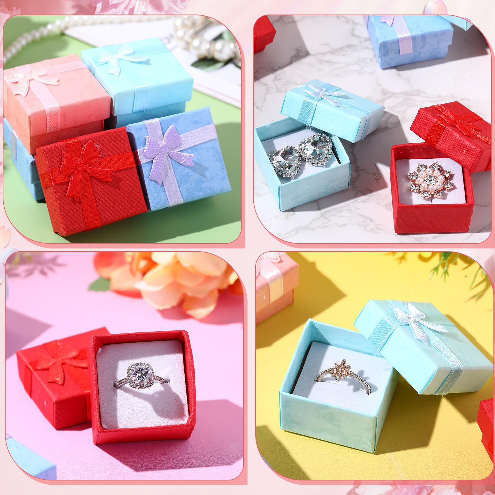 Ringschachteln aus Hartkarton, 4,1 x 4,1 cm, 72 Stück, Schmuckkästchen mit Schleife, kleine Schmuck-Geschenkboxen für kleine Unternehmen (stilvolle Farbe)