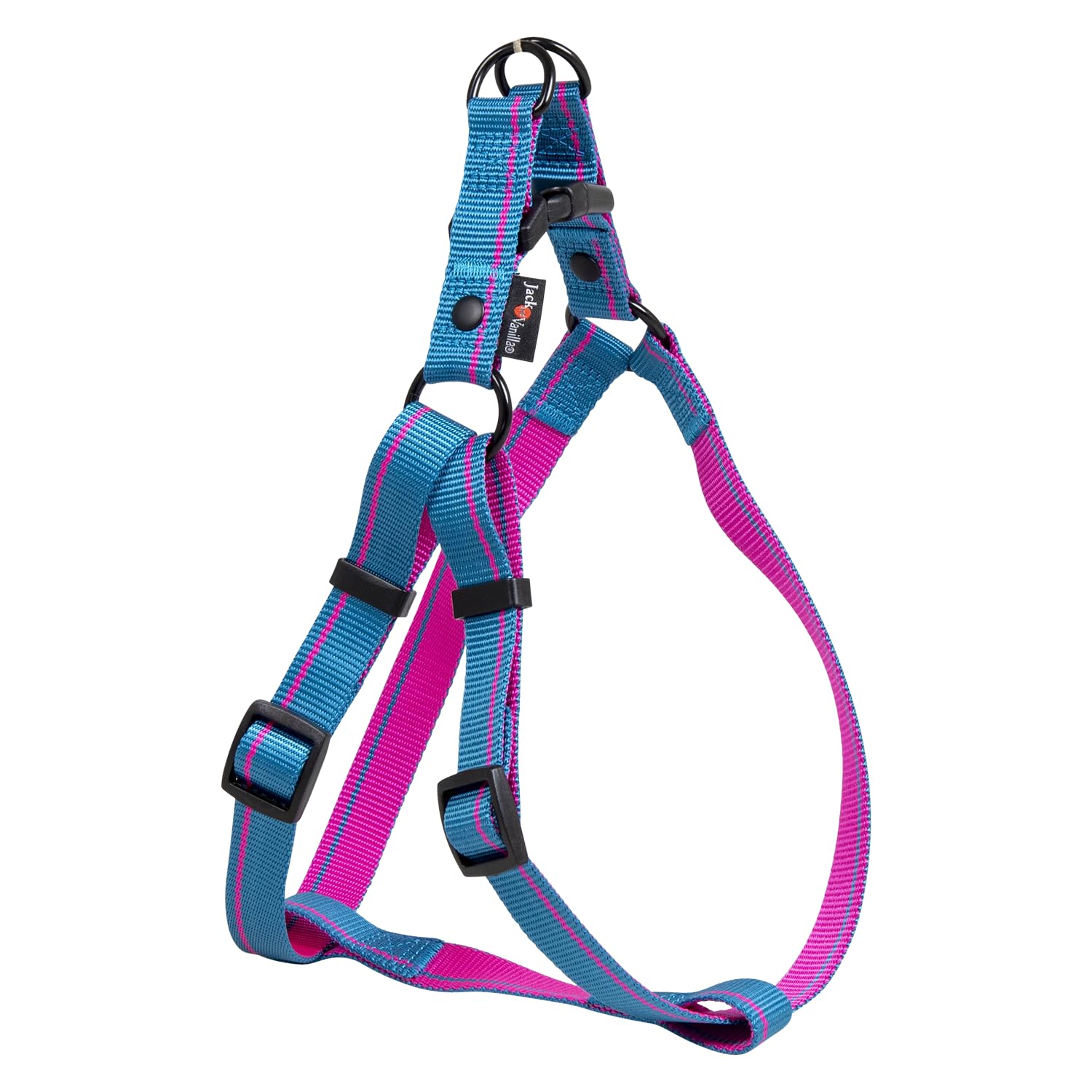 JACK AND VANILLA, Ergonomic Dog Harness, Adjustable, Durable and Lightweight, Ideal for Walking and Hiking, Striped Design, Blue, Size M 20 mm x 45-66 cm, Stripe Model