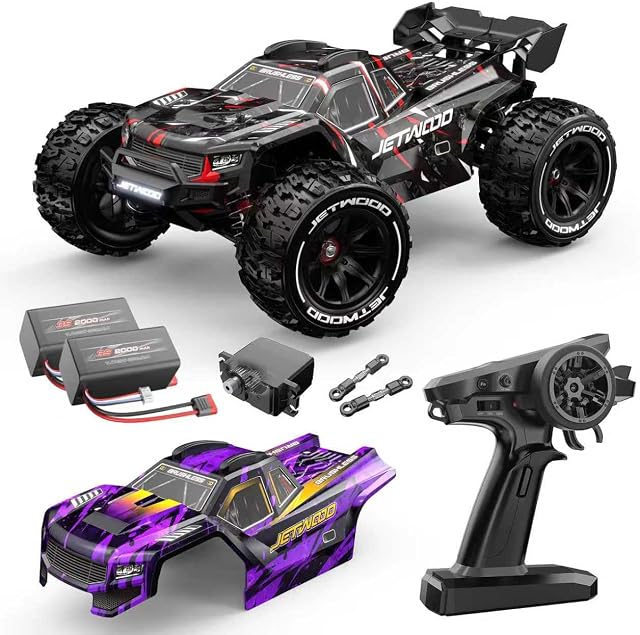 JETWOOD 1/14 50mph Sans brosse électrique RC Voiture pour adultes, JC14EP V3 Tous Terrain Super Fast Remote Control Car, Offroad RTR Hobby RC Camions étanches 3S Servo de vitesse élevée, engrenage métallique (version améliorée)