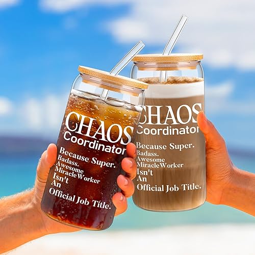 Miniatura 6 de Nuenen 2 piezas de regalos para amigos, regalos de entrenador, coordinador del caos para mujeres, vaso de café de vidrio de 16 onzas