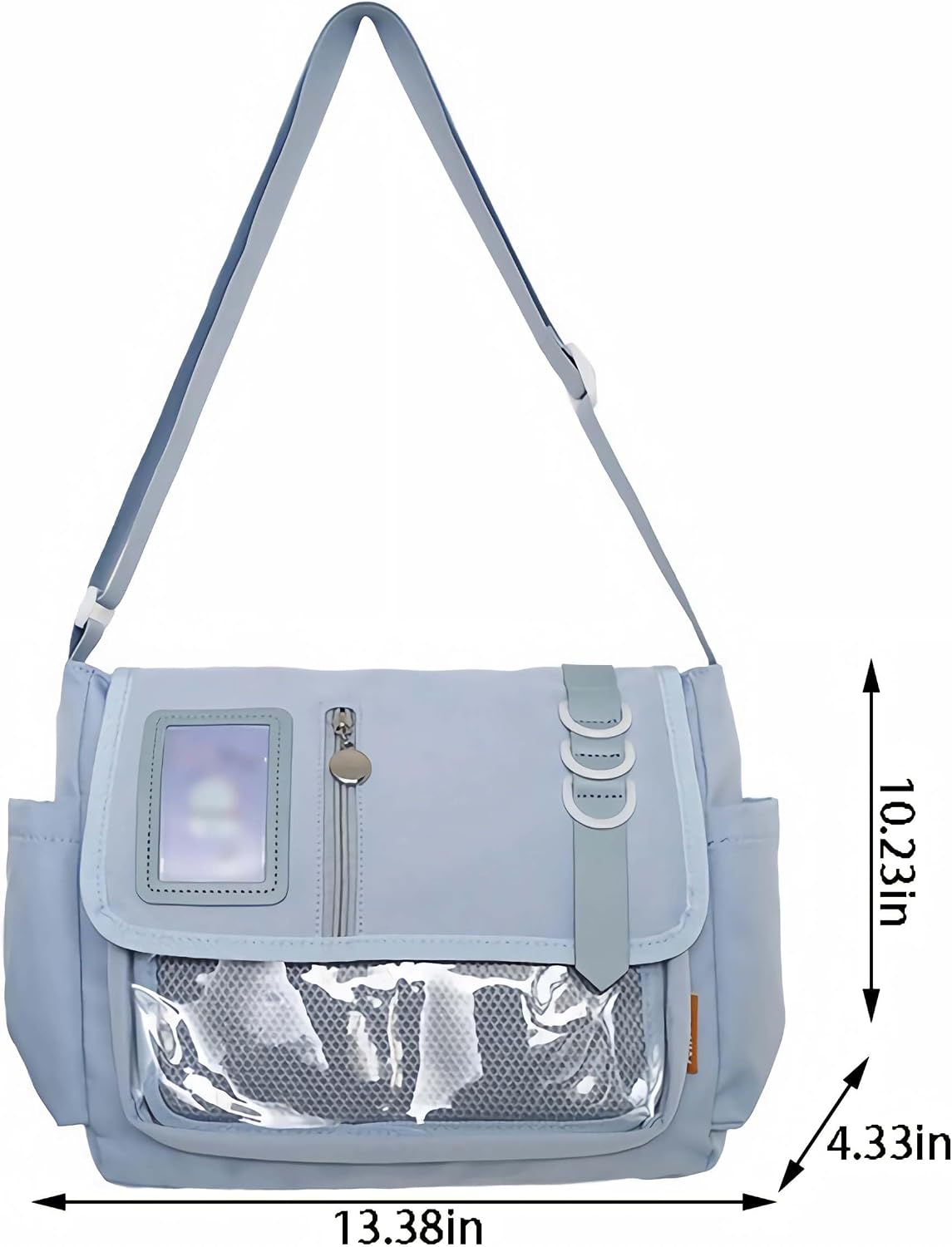 black ita messenger bag for women, large capacity cute pin display crossbody bag, kawaii purse with bottle holder image 4
