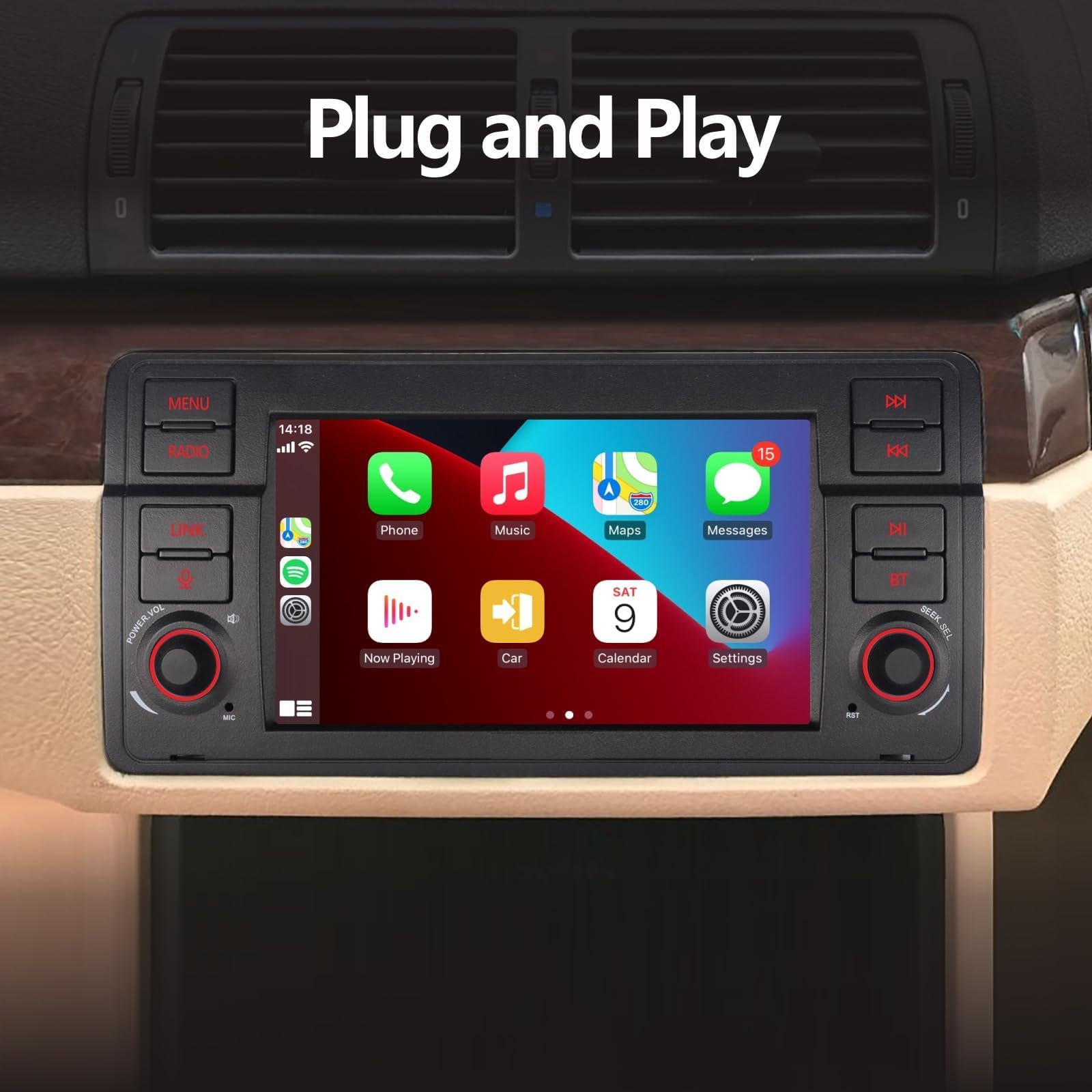 Hikity Android 13 Autoradio Carplay sans Fili pour BMW 3 Séries E46